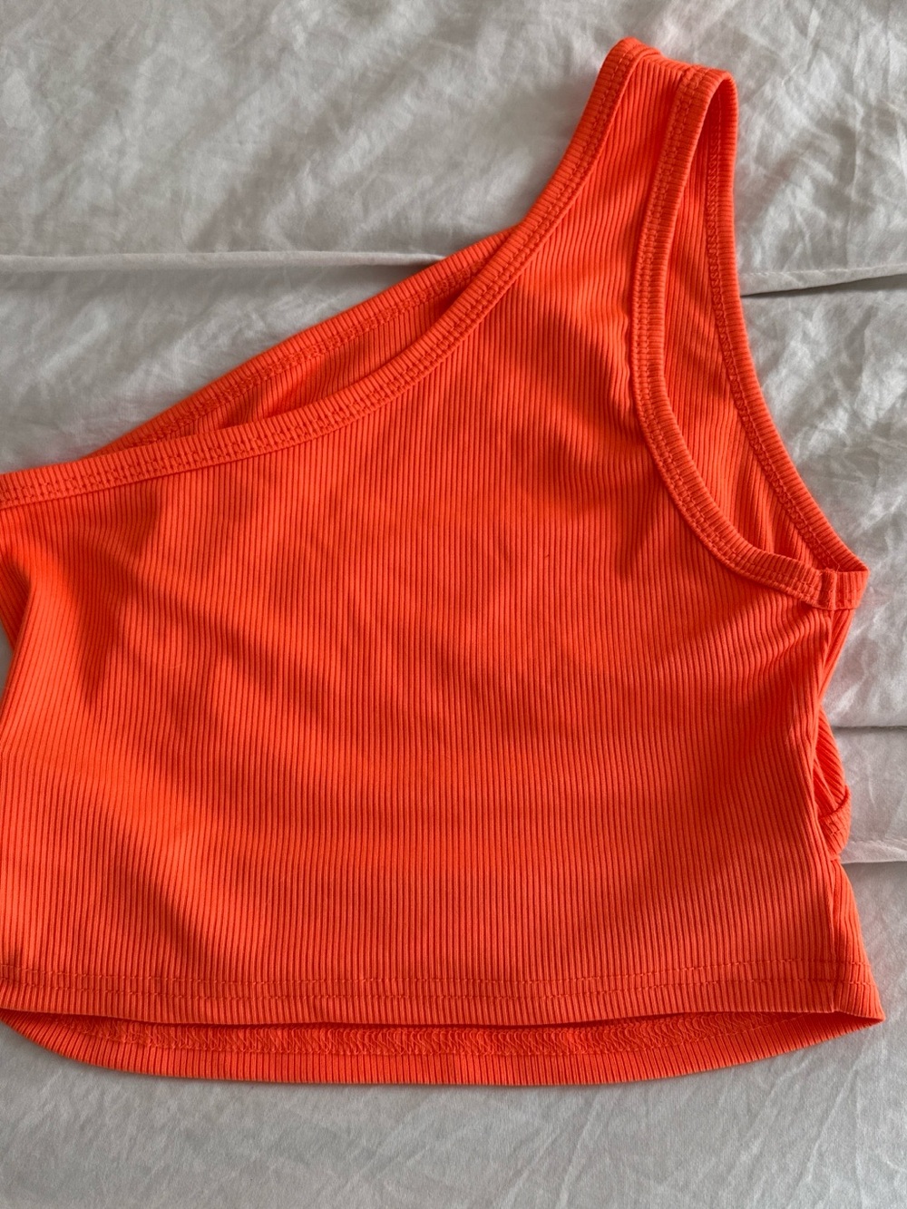 SHEIN Orange One-Shoulder Ribbed Crop Top